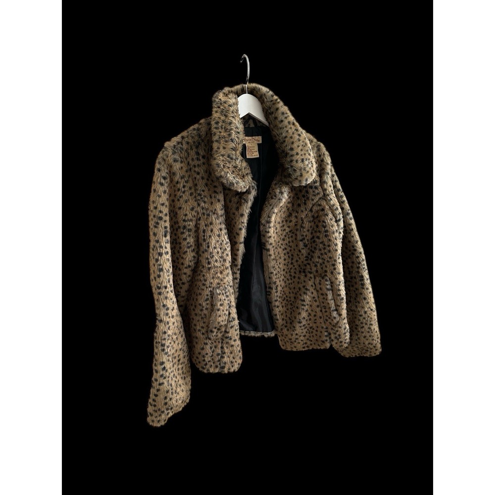 Paris Blues Vintage Y2K Leopard Print Faux‎ Fur Jacket Large Open Button